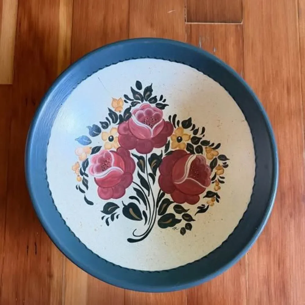 Hand-Painted Floral Wooden Bowl